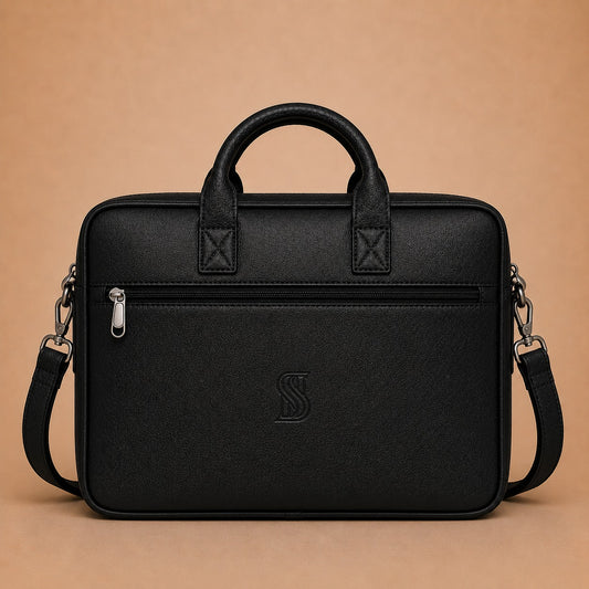Kingsmen Black Leather Laptop Bag