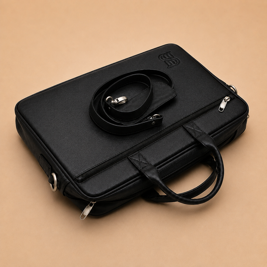 Kingsmen Black Leather Laptop Bag