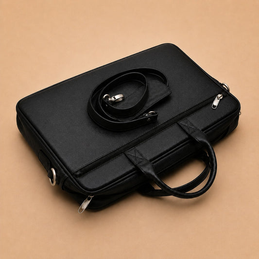 Kingsmen Black Leather Laptop Bag