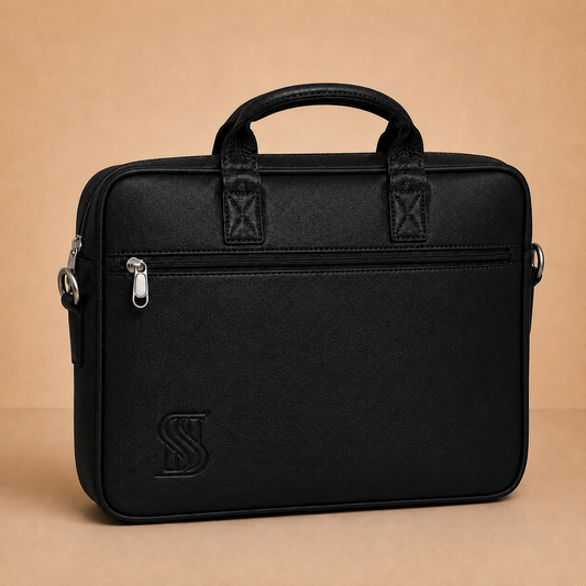 Kingsmen Black Leather Laptop Bag