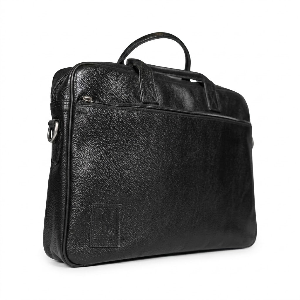 Kingsmen Black Leather Laptop Bag