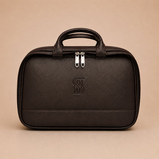 Cavendish Vanity Case Premium Dark Brown Leather